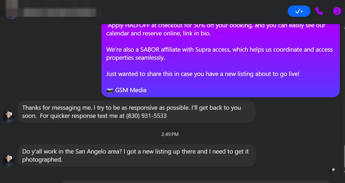 A reply to an outreach message, names removed